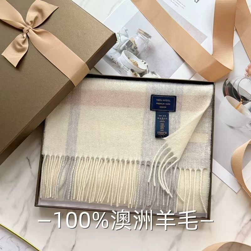 【新款】100%羊毛围巾保暖格子男女围脖冬季百搭加厚情侣韩版冬季