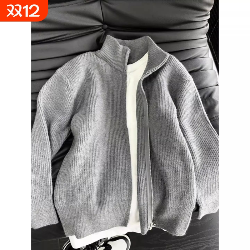 cleanfit灰色拉链毛衣男款秋冬