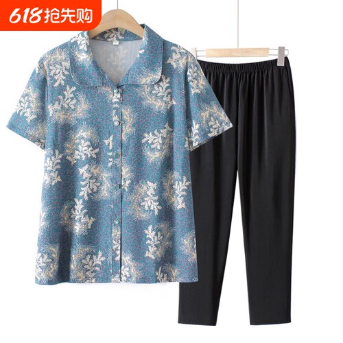 奶奶装夏装短袖衬衣中老年人衣服