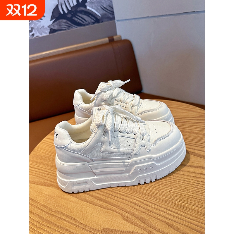 真皮厚底小白鞋女2025秋季新款百搭增高轻便透气板鞋休闲运动鞋子