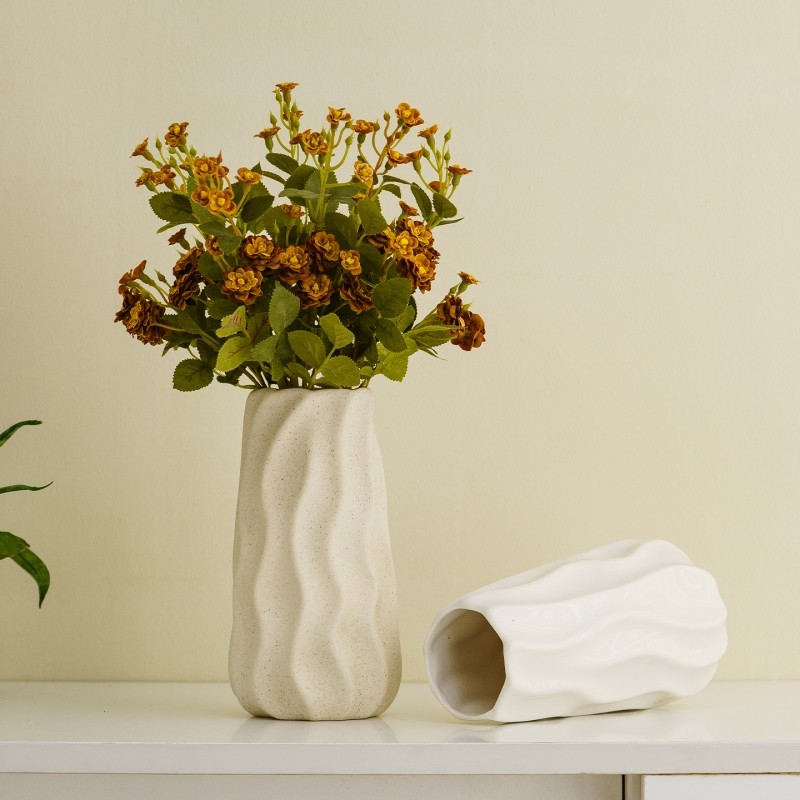 侘寂风陶瓷花瓶客厅仿真花鲜花插花装饰摆件水培轻奢高级感花卉