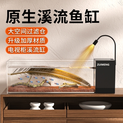 溪流缸自循环长条生态鱼缸家用新款客厅侧滤造景一体成型观赏桌面