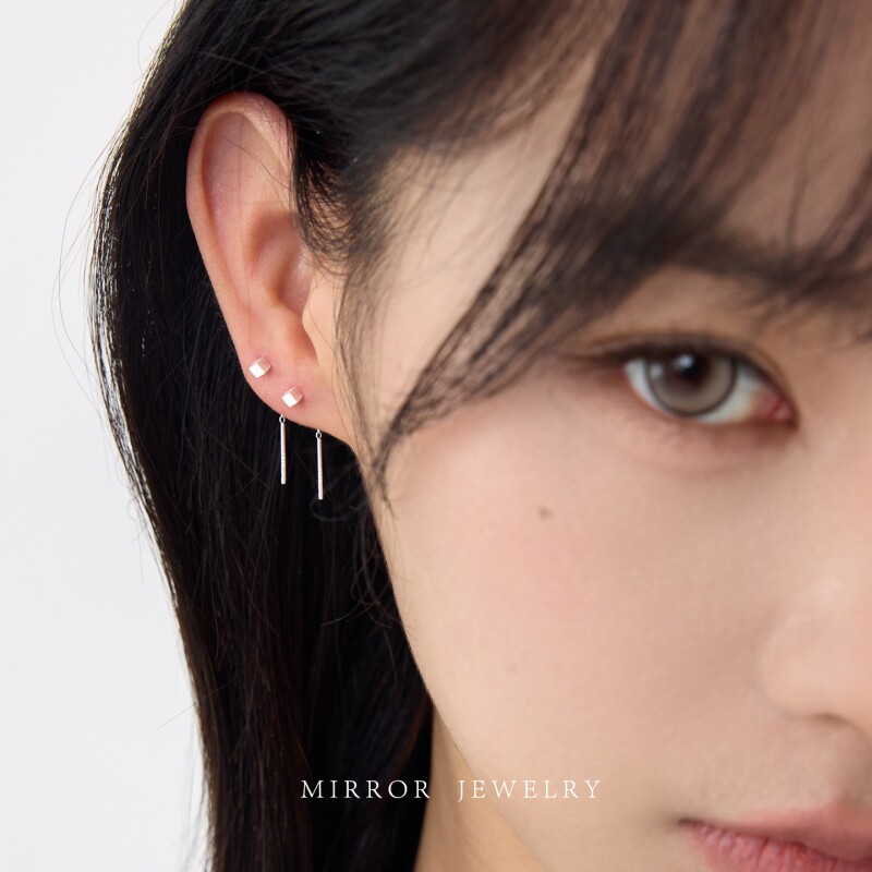 小麋人「悬方」925纯银小方块耳线女纯银耳钉小众气质百搭耳环潮