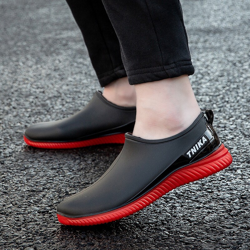 户外时尚男中雨鞋外穿短筒低帮防水鞋防滑加绒保暖男雨靴钓鱼胶鞋