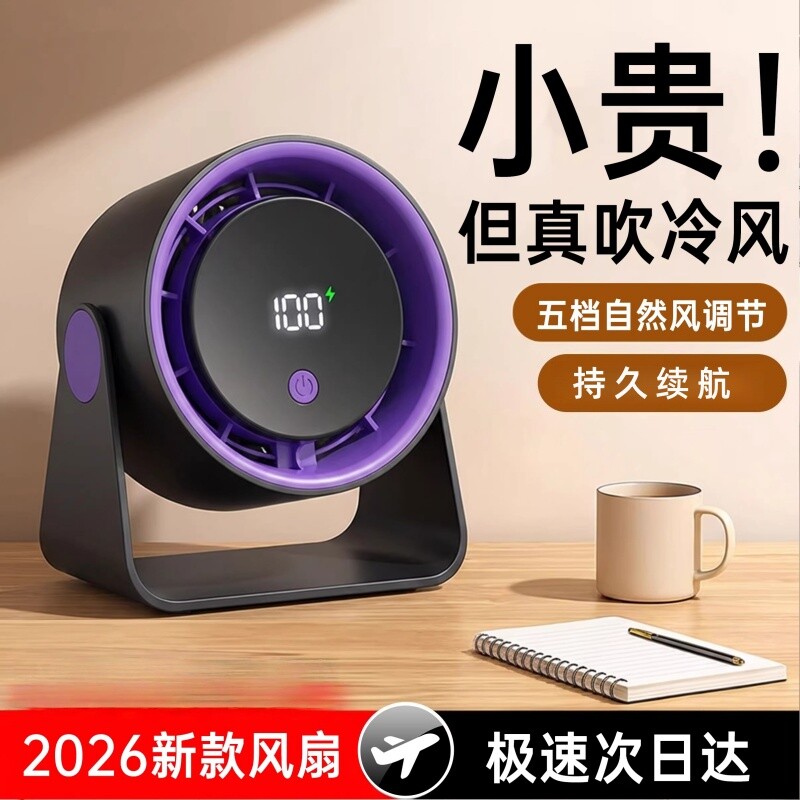 2026新款小风扇桌面风扇台式循环扇静音办公室桌上学生宿舍可壁挂