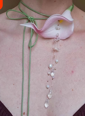 春diy马蹄莲花朵项链choker颈链