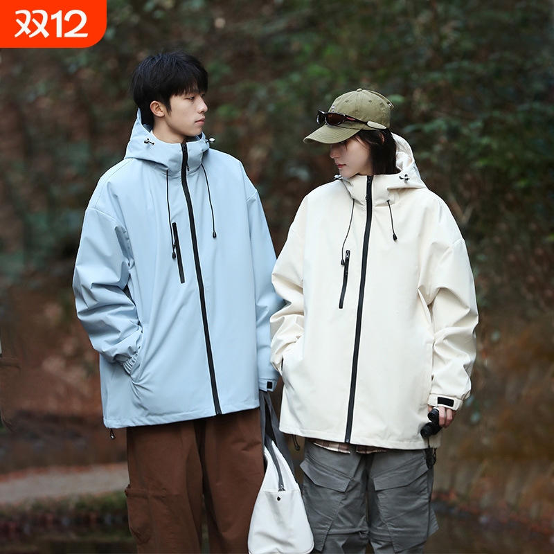 防风冲锋单衣可脱卸帽休闲冲锋衣