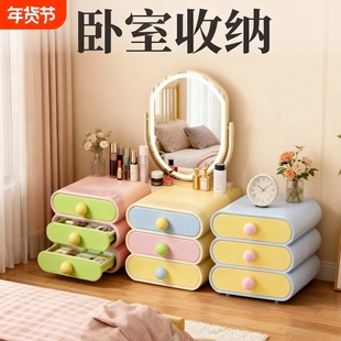 防尘桌面储物架抽屉多巴胺马卡龙高颜值收纳盒梳妆台环保护肤品盒