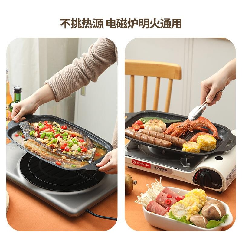 长形烧烤盘商方户外露营DYW无烟石不粘锅麦饭烤鱼盘可明火家用用图片