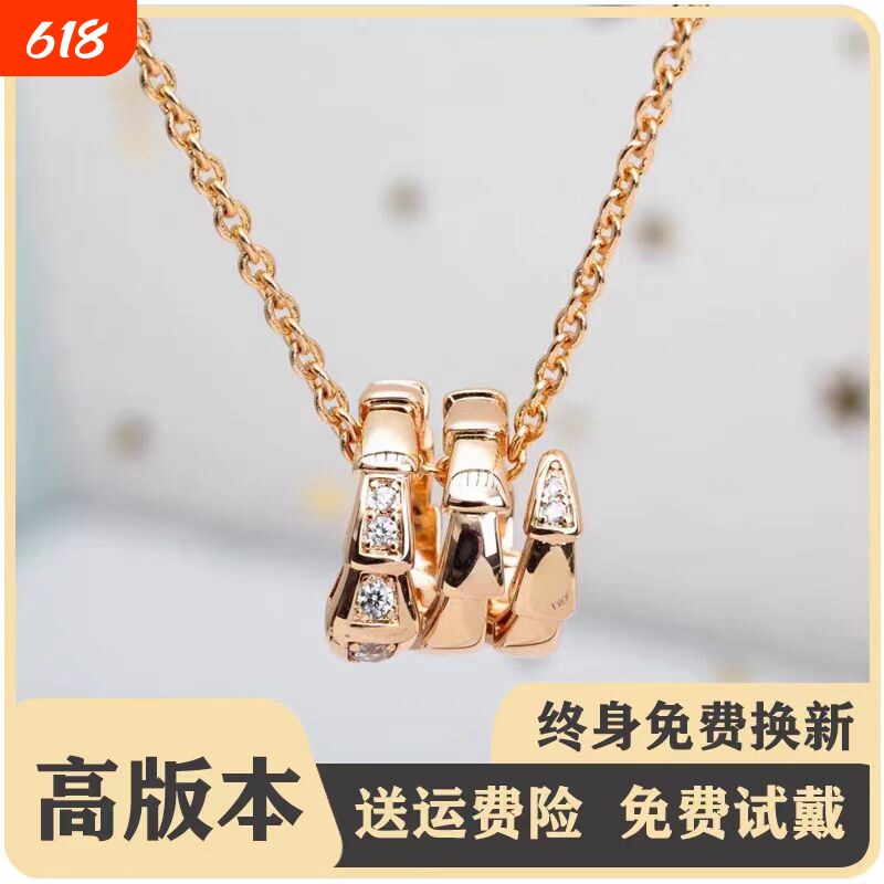 灵蛇蛇形项链女纯银满钻蛇骨吊坠头尾钻纯银18k玫瑰金锁骨链