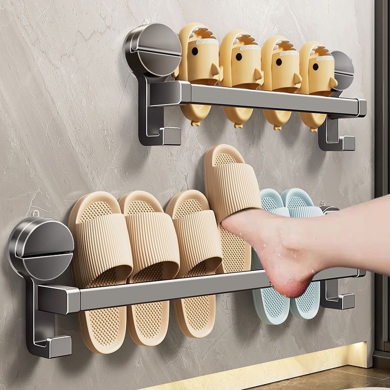 浴室吸盘拖鞋架壁挂式免打孔鞋架挂式墙上卫生间收纳厕所门后拖鞋