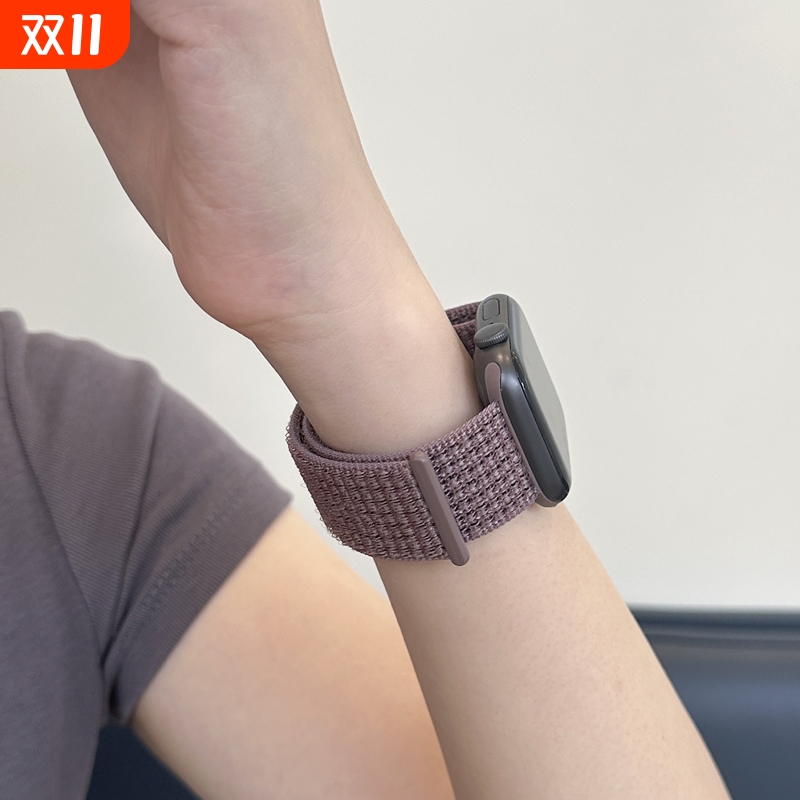 适用苹果手表iwatch11表带新款s10尼龙applewatch高级se编织s9运动s8腕带Ultra2女款98男7替换带星光防水彩虹