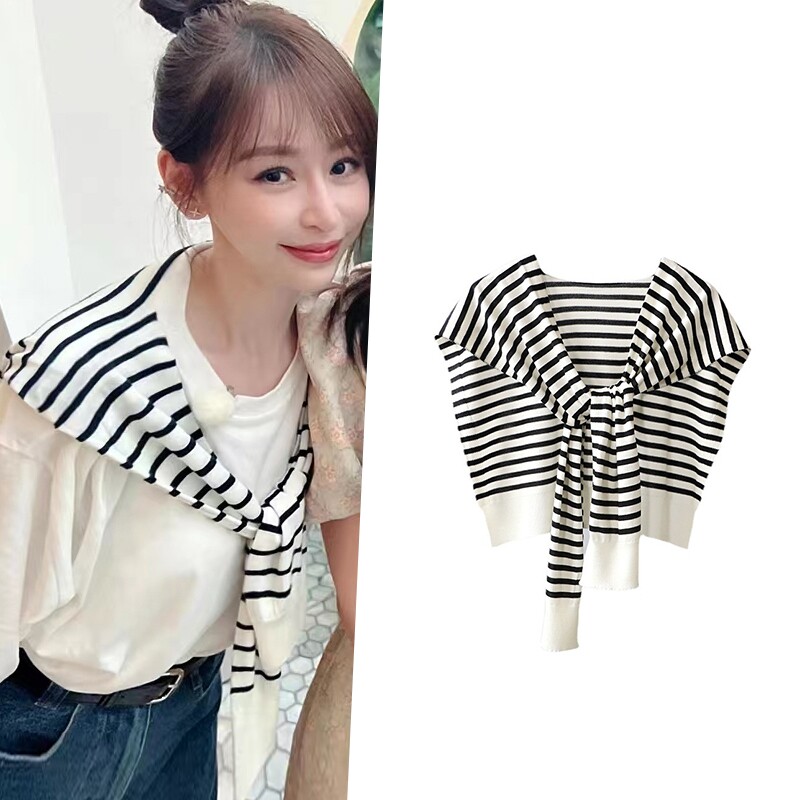 经典条纹外搭披肩女春夏百搭假领子装饰坎肩空调房搭肩多功能围巾