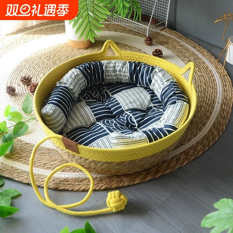 猫窝四季通用夏季凉席猫咪超大号藤编窝编织凉席垫子猫抓板用品