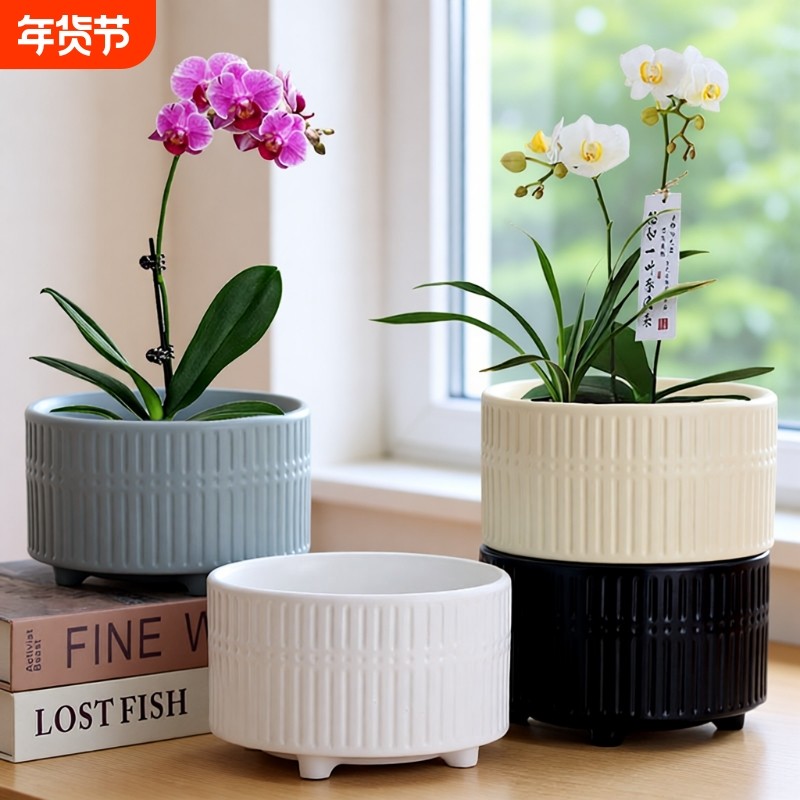 蝴蝶兰陶瓷花盆ins风北欧家用简约带托盘轻奢奶油风多肉绿植盆景,鲜花速递/花卉仿真/绿植园艺,花盆,淘宝优惠券,粉丝福利购,淘宝优惠卷