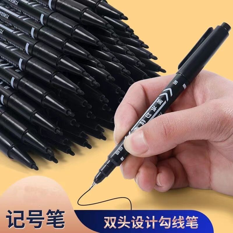 油性记号笔马克笔勾线笔黑色美术绘画小双头不可擦速干勾边笔油防水顺滑水性笔图片