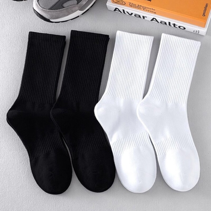 运动黑色袜子男士纯棉中筒袜女袜防臭学生黑白纯色春秋款长筒短筒