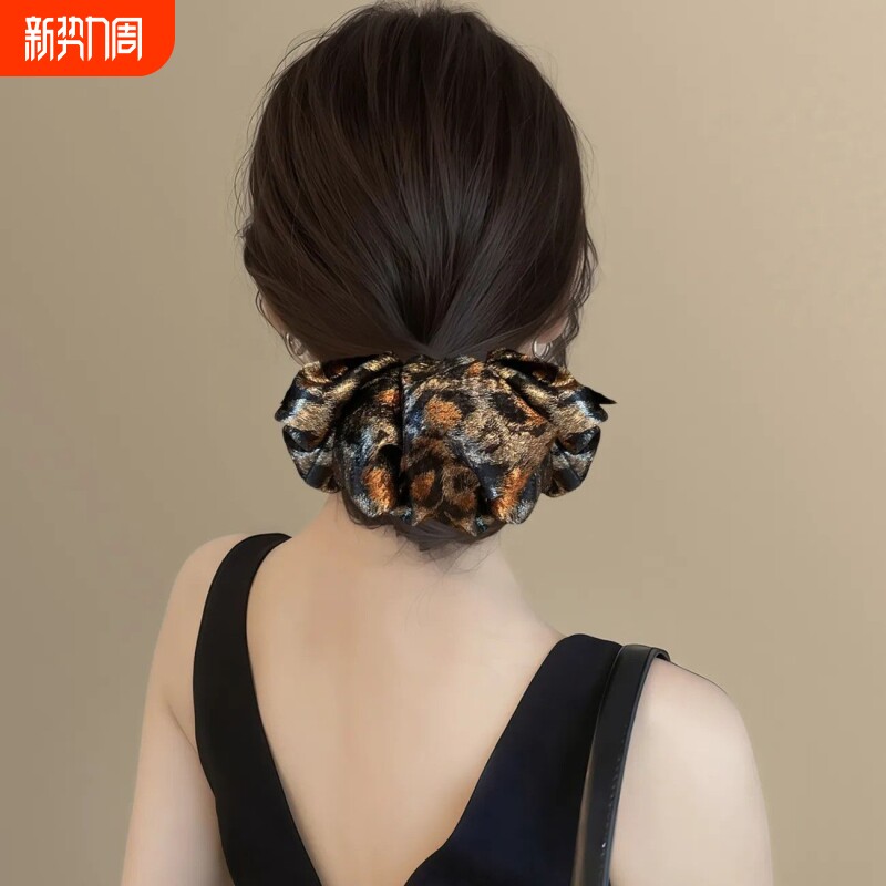 高级感豹纹缎面大肠发圈女气质扎头发头绳发饰大肠圈蝴蝶结布艺