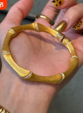 富贵竹节节高升爆款丝绸手镯镶嵌金色拉丝女轻奢手环小众设计手饰