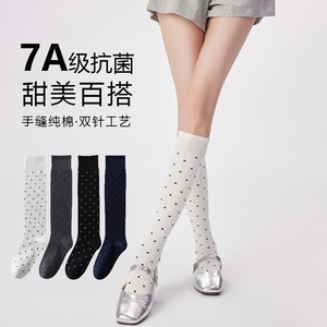 袜彤压力小腿袜子女春秋显瘦小腿袜配皮鞋长筒袜纯棉波点jk黑色
