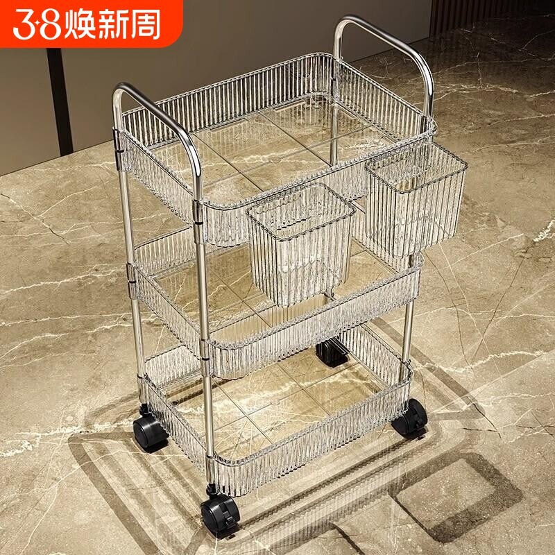 亚克力零食小推车置物架落地移动浴室卫生间收纳盒多层化妆品书本