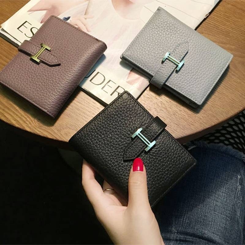 爱马女仕欧美大牌钱包女短款真皮2020新款H抽带牛皮小钱夹卡位薄