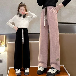 子春秋2025新款 阔腿裤 儿童加厚一体绒休闲长裤 窄版 女孩冬季 女童裤
