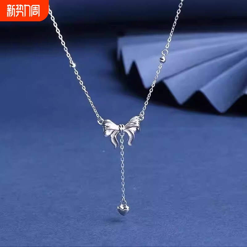 其他家在逃公主蝴蝶结项链女纯银S925蛇骨链心形吊坠流苏锁骨链
