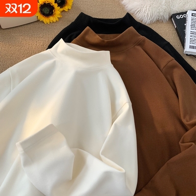 打底衫男款白色重磅半高领德绒秋冬2025新款卫衣修身内搭长袖t恤