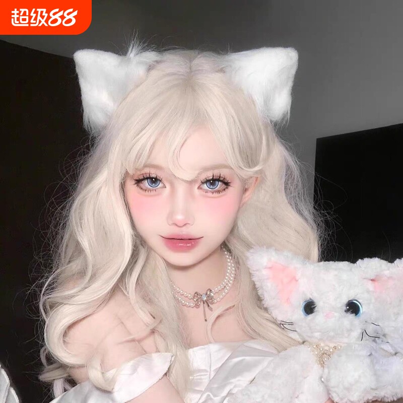 白色毛绒猫耳朵头饰发夹女cos圣诞节立体兽耳KC可爱lolita