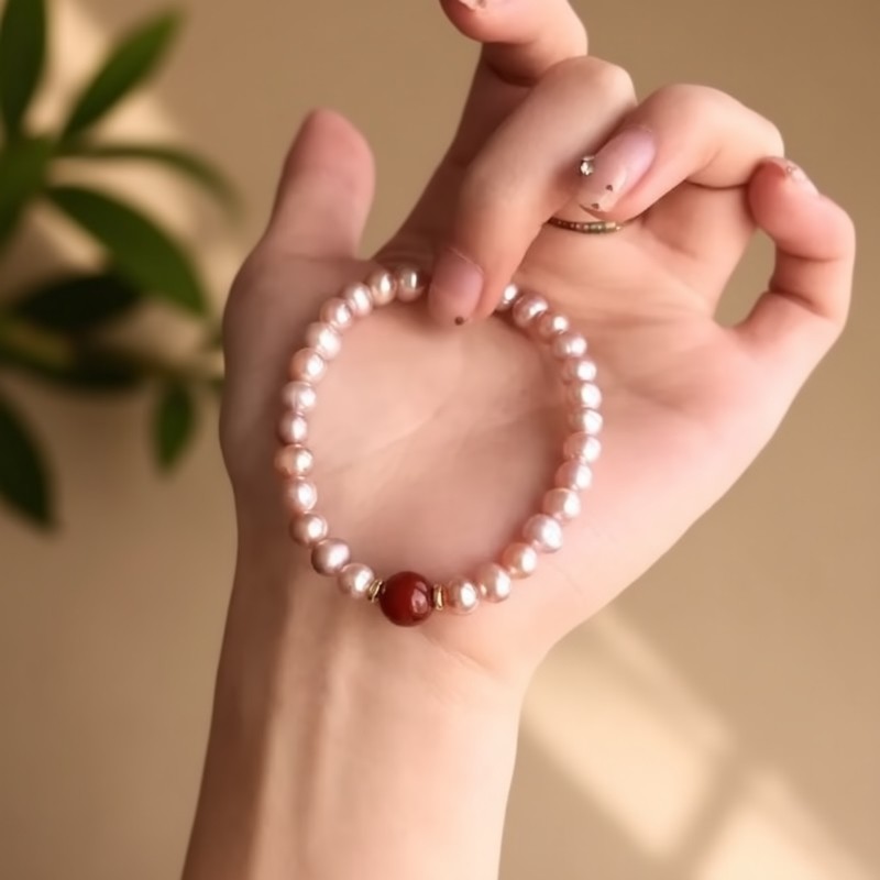 oein天然淡水珍珠朱砂手链女紫金砂显白高级轻奢气质百搭叠戴串珠
