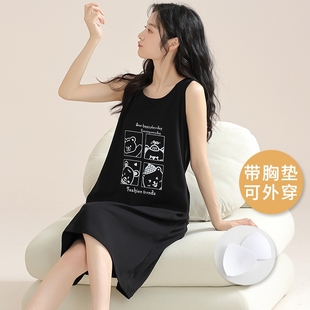 夏季 睡裙女睡衣2025新款 带胸垫短袖 甜美可外穿卡通黑色家居服薄款