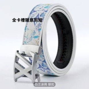 商务休闲潮流百搭涂鸦裤 全卡槽皮带3.5自动腰带新款 腰带