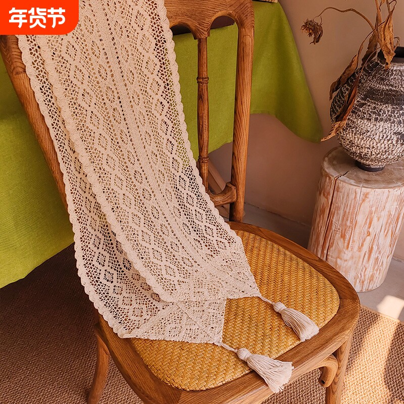 复古桌旗鞋柜电视柜盖巾餐桌茶几蕾丝边装饰盖布镂空钩针美式中式