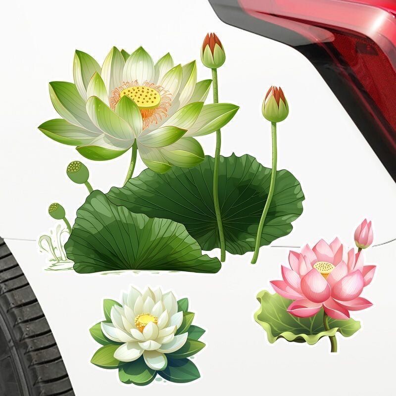 清新莲花贴纸车门保险杠个性创意装饰电动车汽车划痕遮挡遮盖车贴
