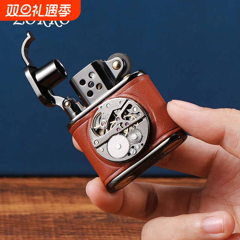ZORRO佐罗机械表芯高档皮质情侣煤油防风打火机男士生日礼物朋友