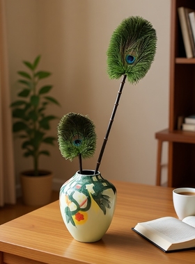 孔雀翎鸵鸟毛静电除尘掸家用扫灰鸡毛掸子清洁神器饰品孔雀毛客厅