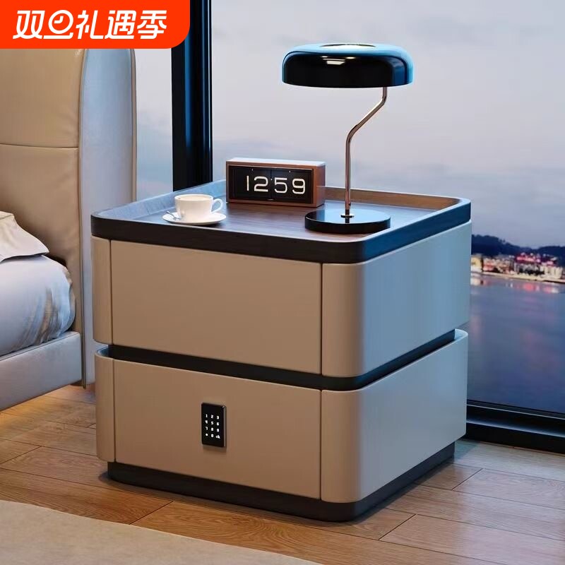 轻奢床头柜带锁现代家用卧室意式极简收纳柜高级感床边密码锁烤漆