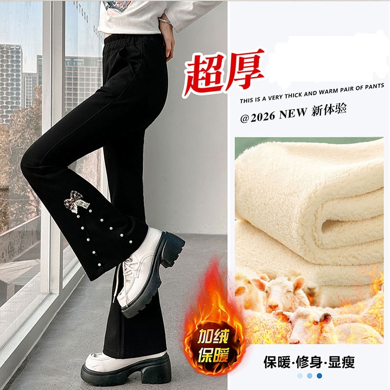 女童弹力喇叭裤秋冬新款2025儿童加绒加厚裤子小女孩休闲裤过冬
