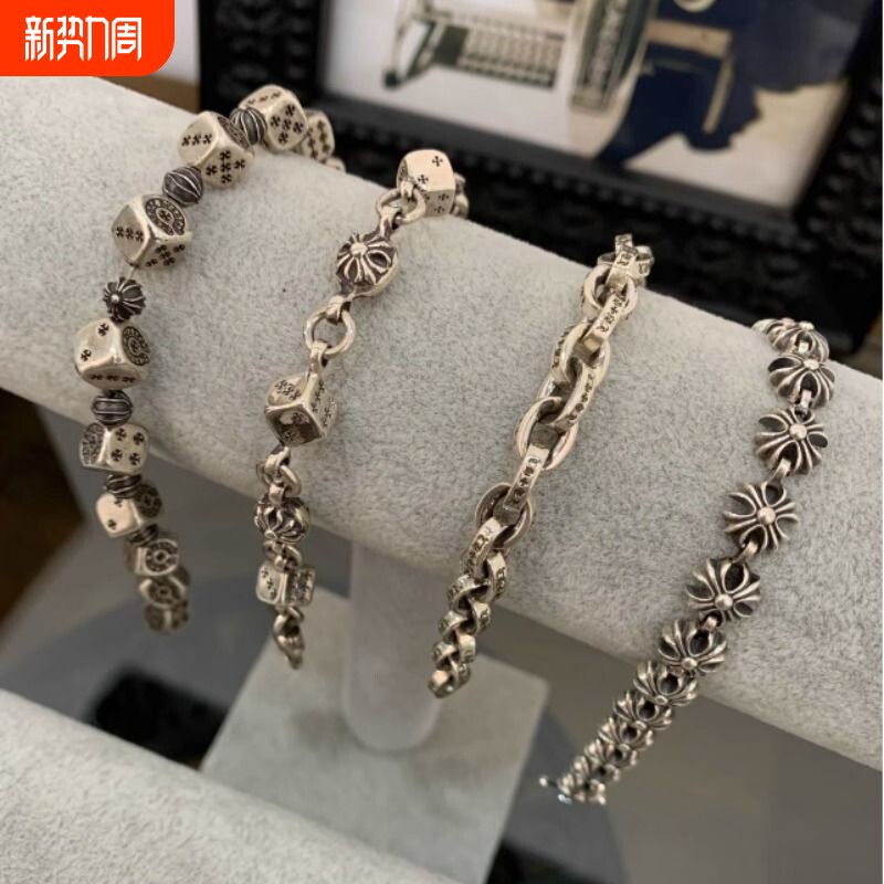 潮牌S925纯银复古十字架手链男士女生小众独特