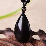天然黑曜石水滴吊坠正品黑耀石黑色水晶挂坠挂件项链男士女款饰品