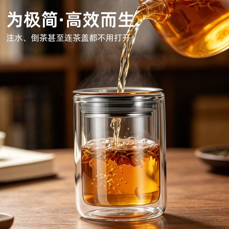 懒人加厚玻璃杯办公室茶水分离泡茶壶具迷你便携过滤双层隔热茶杯