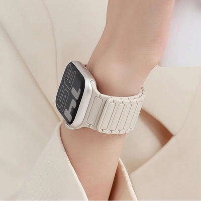 张婧仪同款适用苹果S9手表iwatch10高级感表带applewatch9磁吸S10硅胶S8腕带Ultra女SE运动8男S7夏天撞色黑色