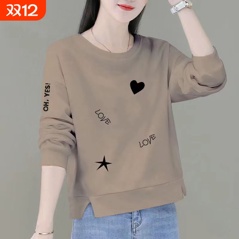 100%纯棉女士长袖卫衣秋款上衣女宽松小个子短款打底衫春秋新款M