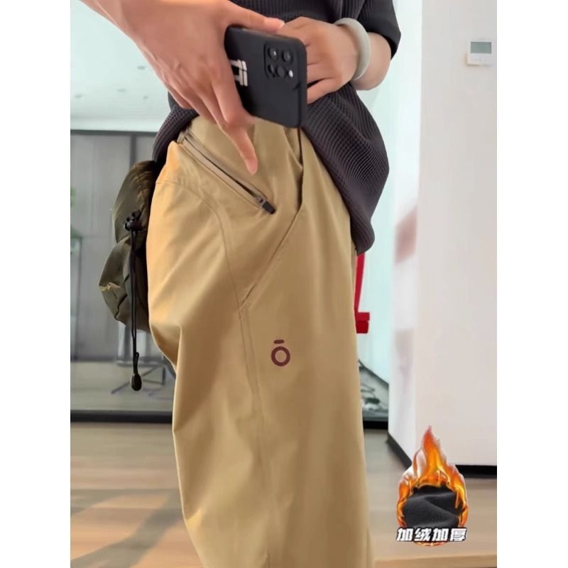 O标拉链工装裤男款秋冬季加绒加厚美式锥形登山裤子设计感冲锋裤