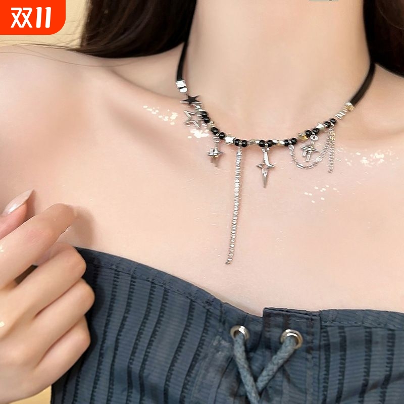 泛洛轻流苏皮绳项链女y2k千禧风辣妹锁骨链轻奢嘻哈choker配饰