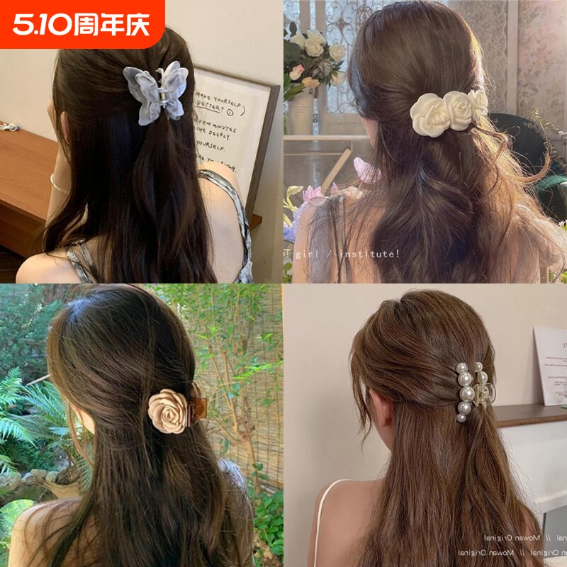 珍珠抓夹小号发夹女后脑勺发卡小巧鲨鱼夹发抓迷你小夹子头饰蝴蝶