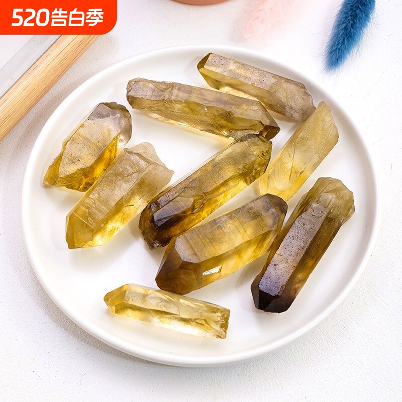 天然黄水晶柱权杖骨干 黄水晶单晶体 黄水晶矿石香薰石扩香石矿标