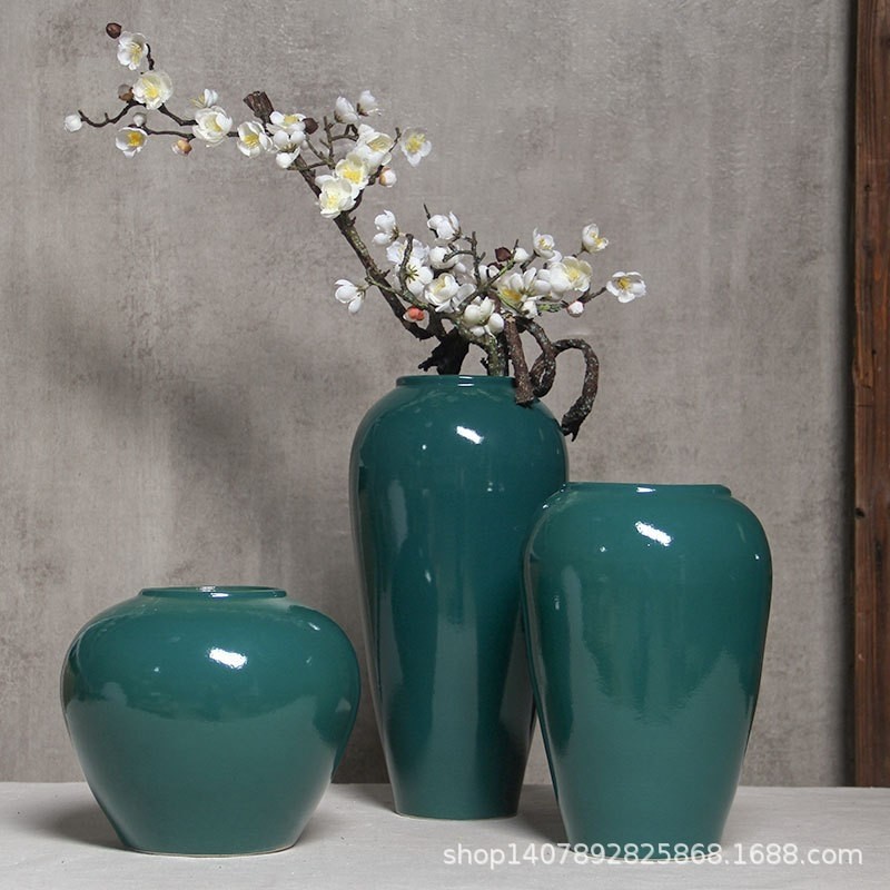 景德镇陶瓷台面大花瓶水样鲜花插干花跳舞蓝现代简约玄关书房摆件
