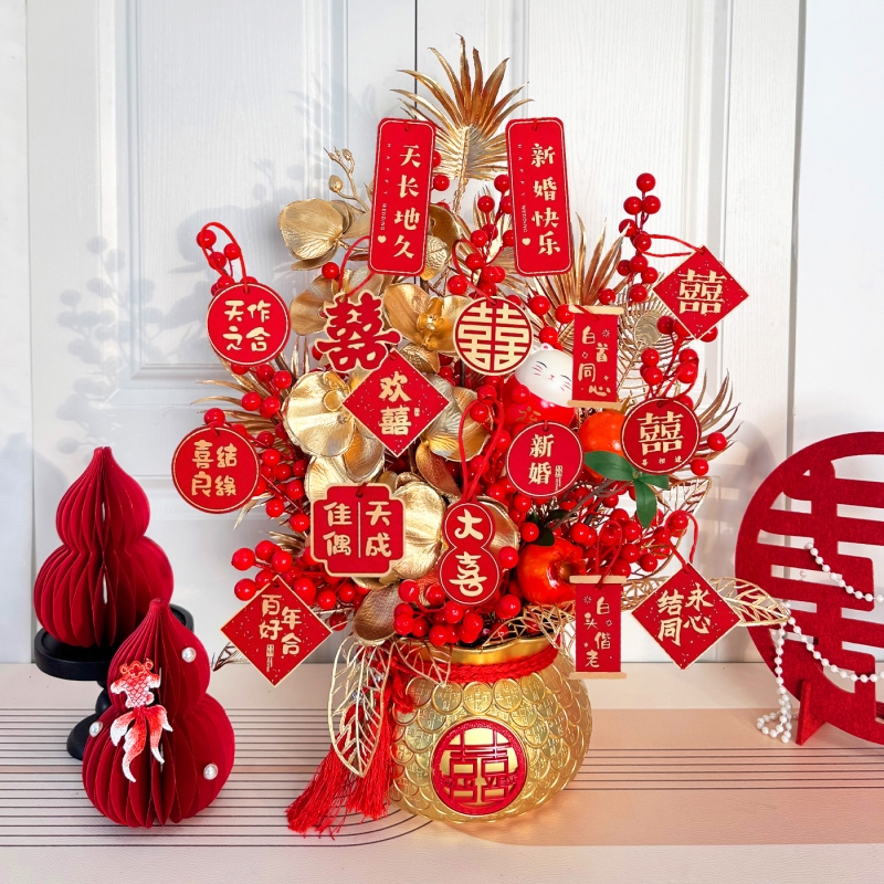 2026马年新春装饰摆件钱袋福桶抱抱桶过年喜庆氛围感客厅桌面布置